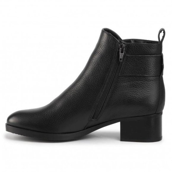 NEW Clarks Women Mila Charm Black Leather Ankle Strap Buckled Zip Up Bootie - Picture 3 of 8